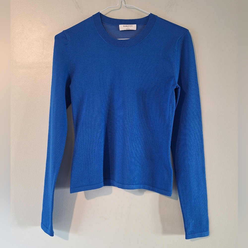 Aritzia Babaton Post Jersey Knit Crew Neck Top Small Cerulean Blue
